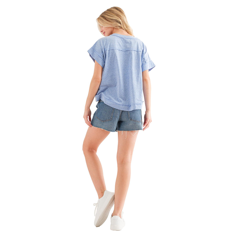 Ces Femme Women's Denim Blue Henley Top