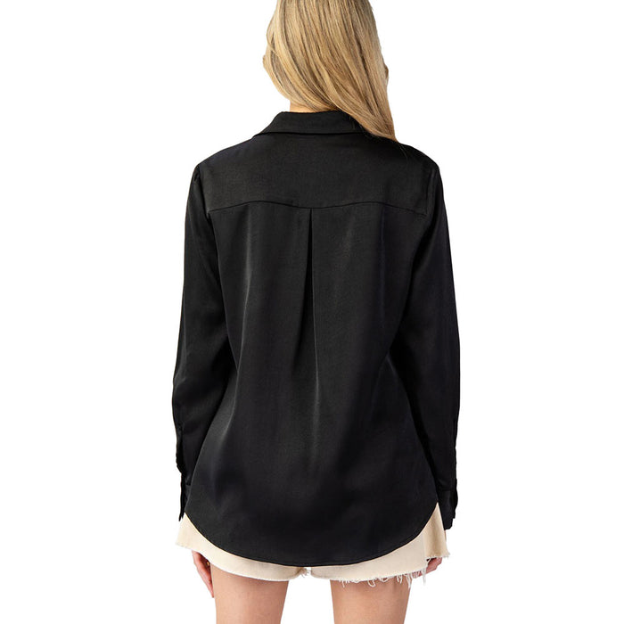 Ee Some Women's Black Long Slve Collard Button Shirt