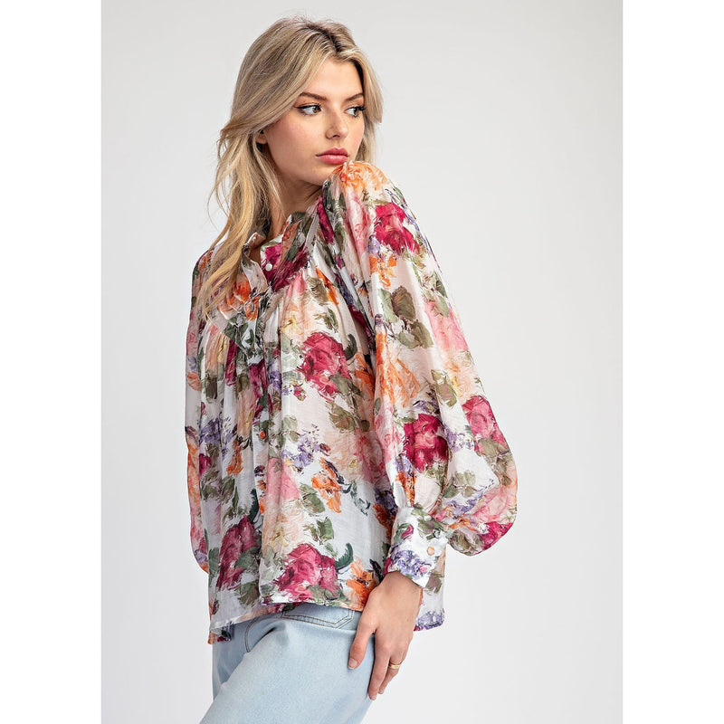 Ee Some Womens Vintage Rose Printed Blouse
