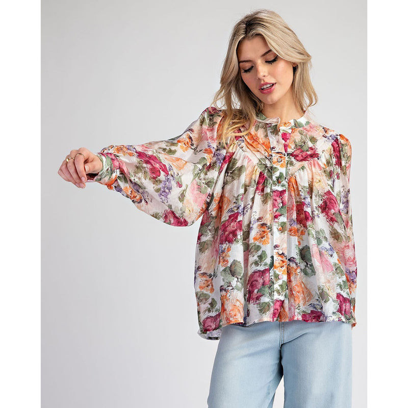 Ee Some Womens Vintage Rose Printed Blouse