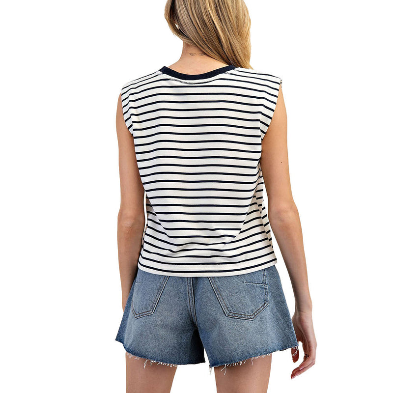 Ee Some Womens Navy Stripe Sleeveless Top
