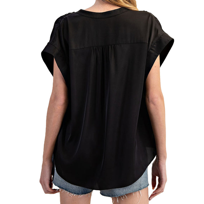 Ee Some Women's Black Silky Finish V-Neck Top