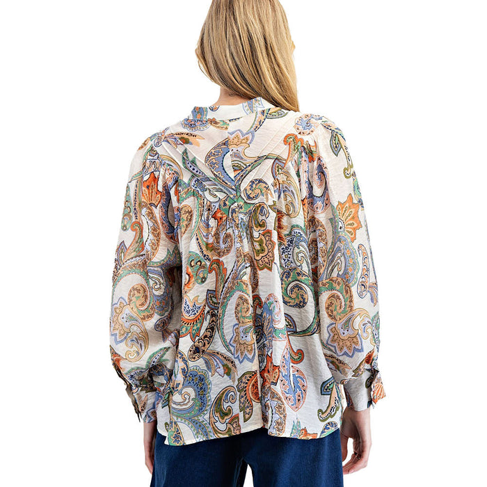 Ee Some Womens Ivory Print Blouse