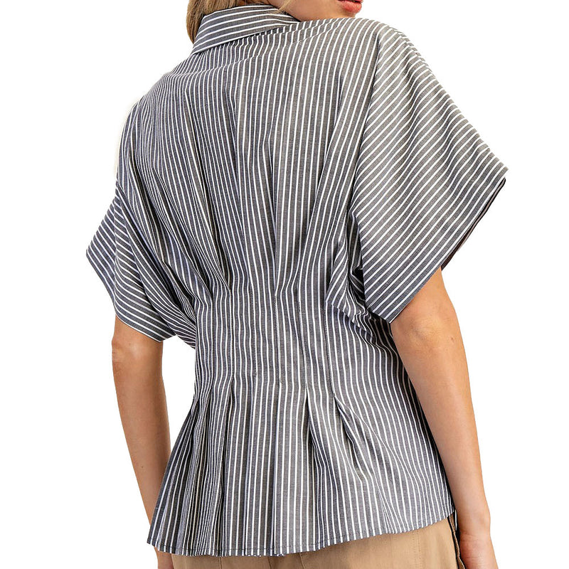 Ee Some Women's Black Striped Button Blouse