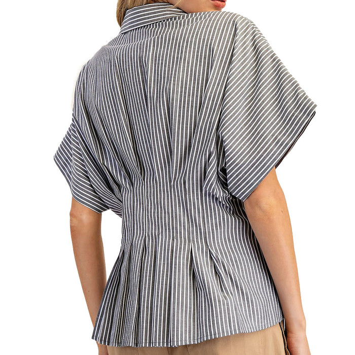 Ee Some Women's Black Striped Button Blouse