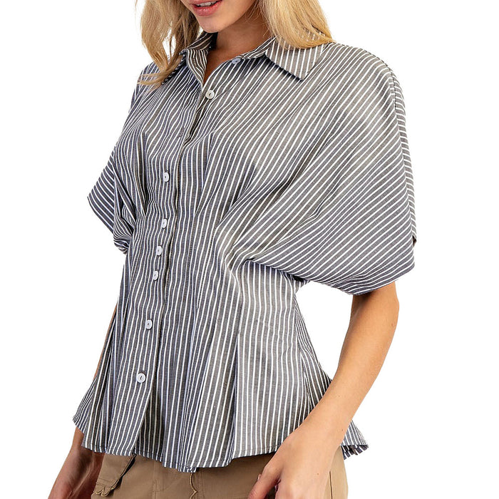 Ee Some Women's Black Striped Button Blouse