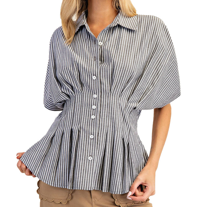 Ee Some Women's Black Striped Button Blouse