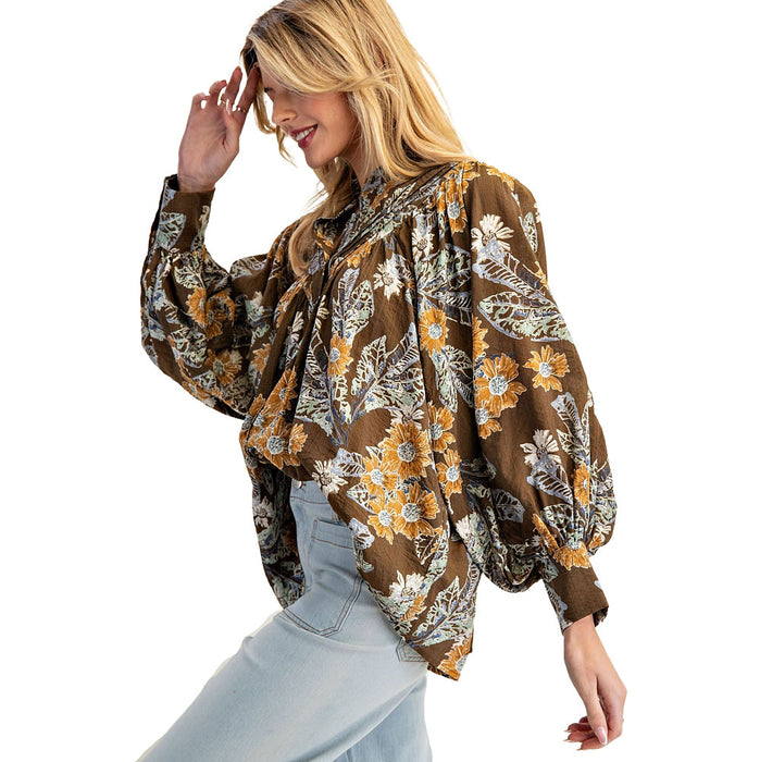 Ee Some Women's Mocha Bloom Floral Print Top