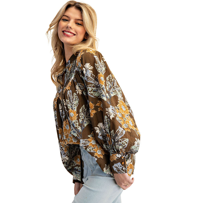 Ee Some Women's Mocha Bloom Floral Print Top