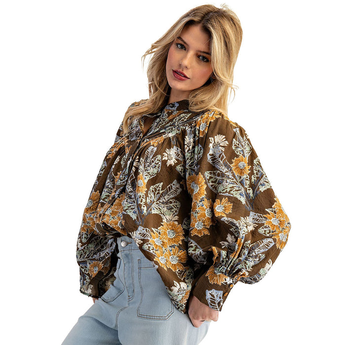 Ee Some Women's Mocha Bloom Floral Print Top