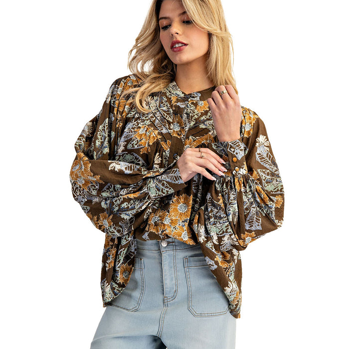 Ee Some Women's Mocha Bloom Floral Print Top