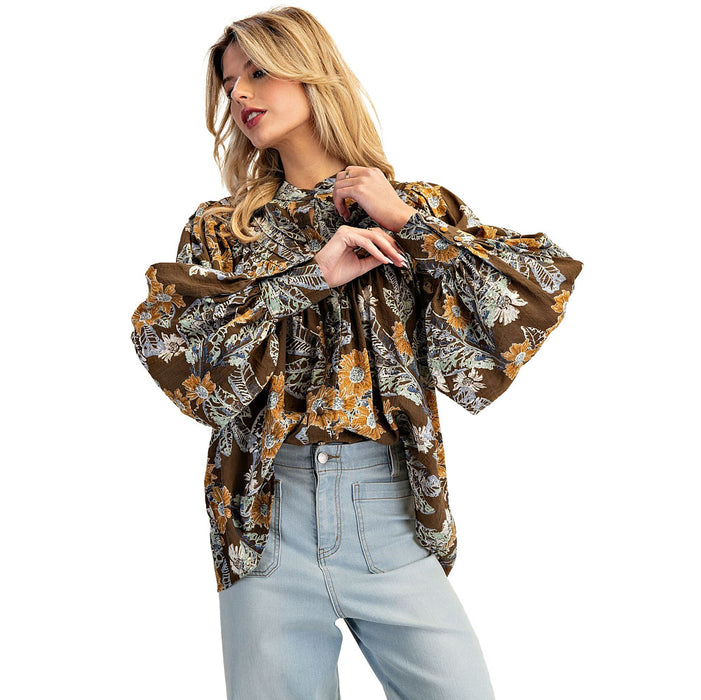 Ee Some Women's Mocha Bloom Floral Print Top