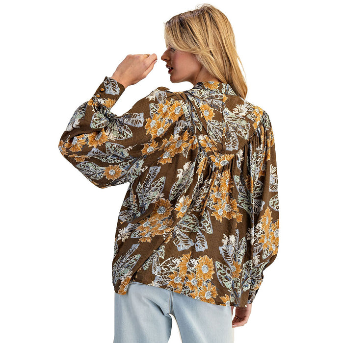 Ee Some Women's Mocha Bloom Floral Print Top