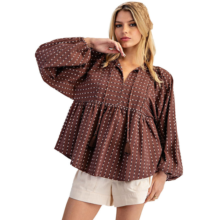 Ee Some Women's Brownie Tie Front Pattern Blouse