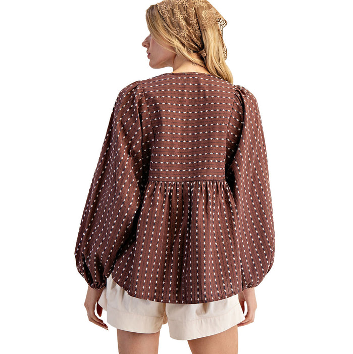 Ee Some Women's Brownie Tie Front Pattern Blouse