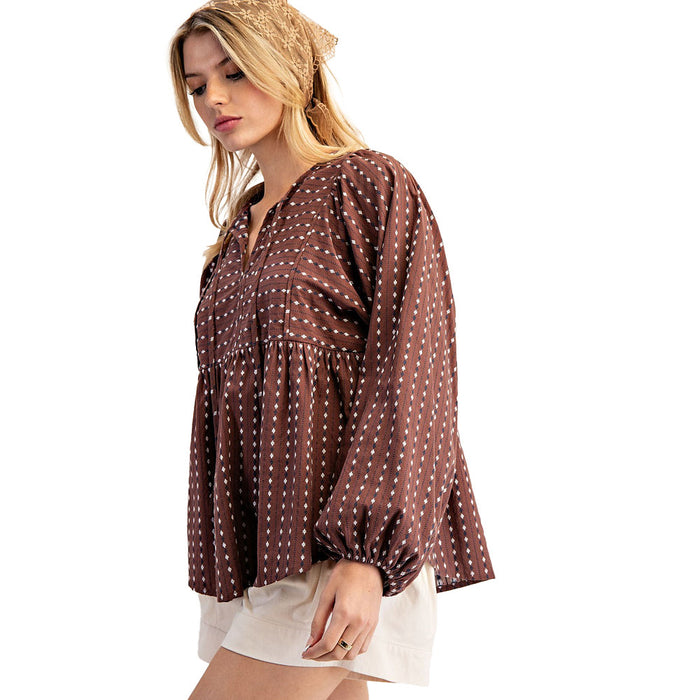 Ee Some Women's Brownie Tie Front Pattern Blouse