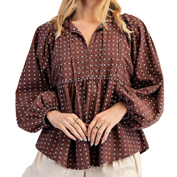 Ee Some Women's Brownie Tie Front Pattern Blouse