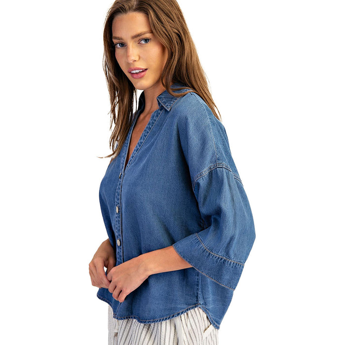 Ee Some Women's Denim Washed Button Shirt