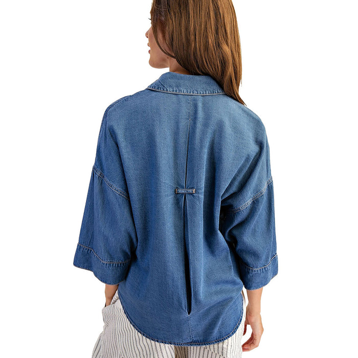Ee Some Women's Denim Washed Button Shirt