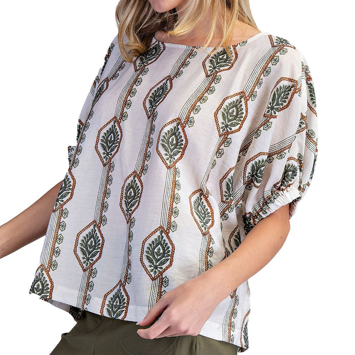 Ee Some Women's Olive Garden Print Top