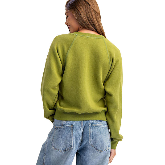 Ee Some Women's Lime Brze Contrast Flower Button Top