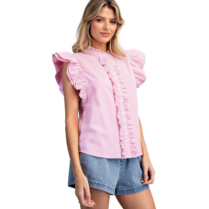 Ee Some Women's Swt Pink Ruffle Sleeve Top