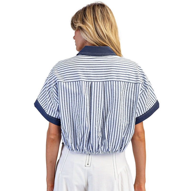 Ee Some Women's Indigo Contrast Striped Top