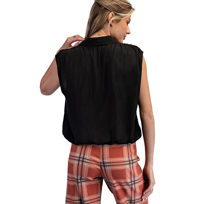 Ee Some Women's Black Button Sleeveless Blouse