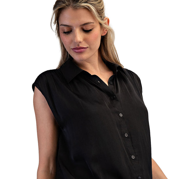 Ee Some Women's Black Button Sleeveless Blouse