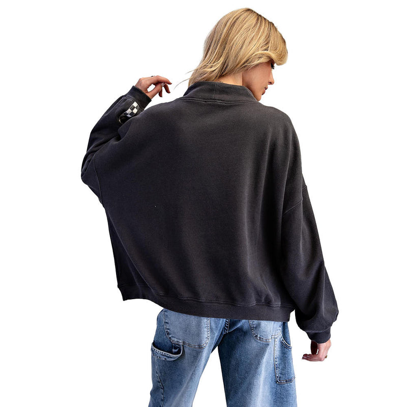 Ee Some Women's Ash Black Mineral Washed Checkered Pullover
