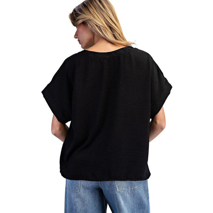 Ee Some Women's Black V-Neck Blouse