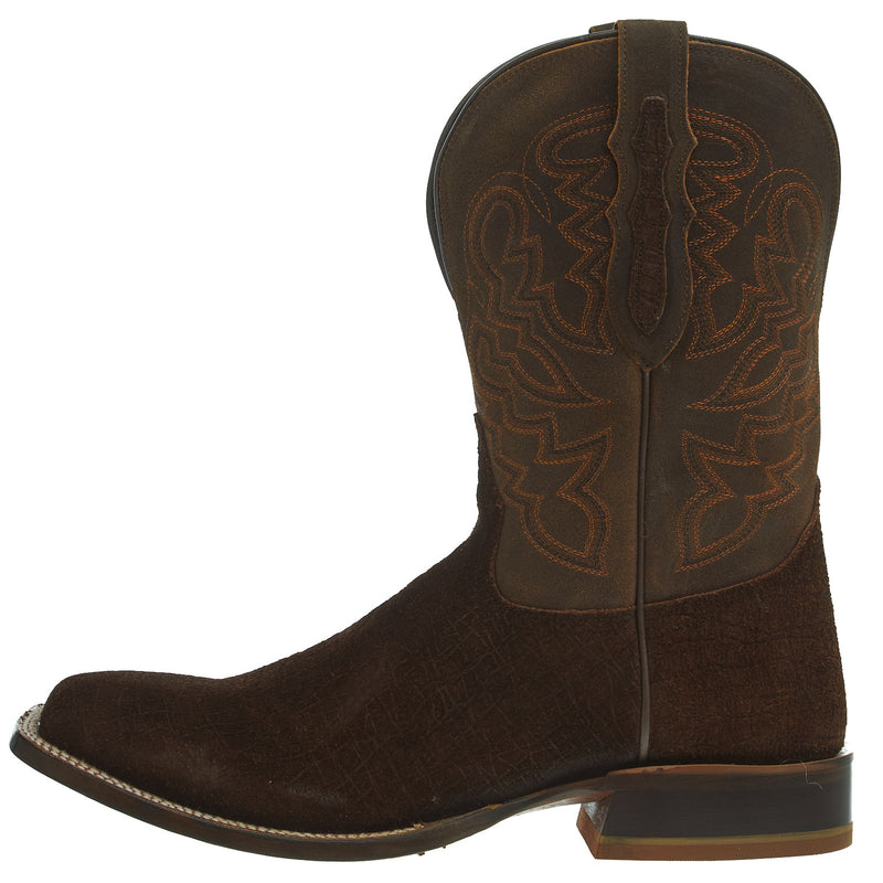Tony Lama Men`s Tucson Chocolate Hippo Print 11` Brown Top Sq Toe Boot