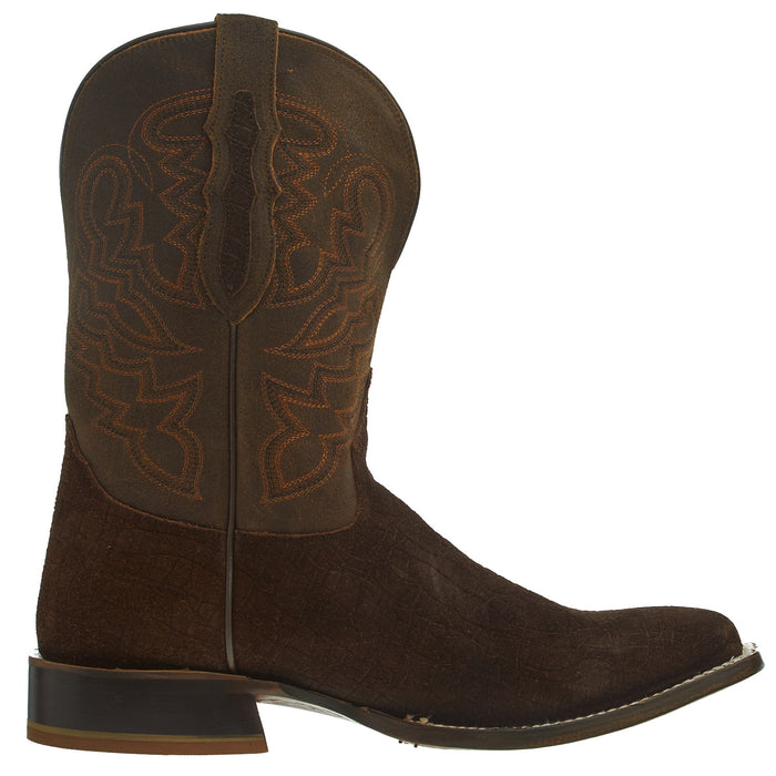 Tony Lama Men`s Tucson Chocolate Hippo Print 11` Brown Top Sq Toe Boot