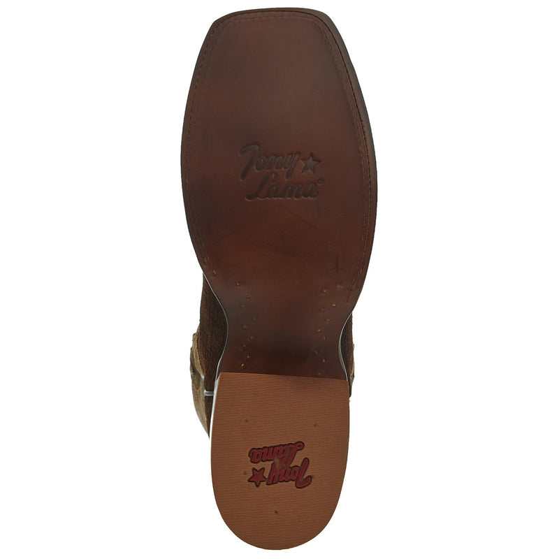 Tony Lama Men`s Tucson Chocolate Hippo Print 11` Brown Top Sq Toe Boot