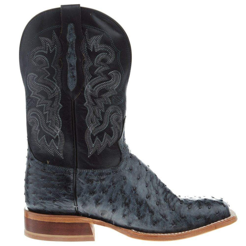 Tony Lama Men's Grey Full Quill Ostrich 11' Black Top Boot