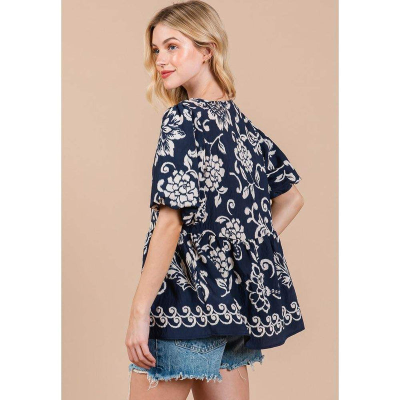 Ces Femme Women's Navy Floral Print Blouse