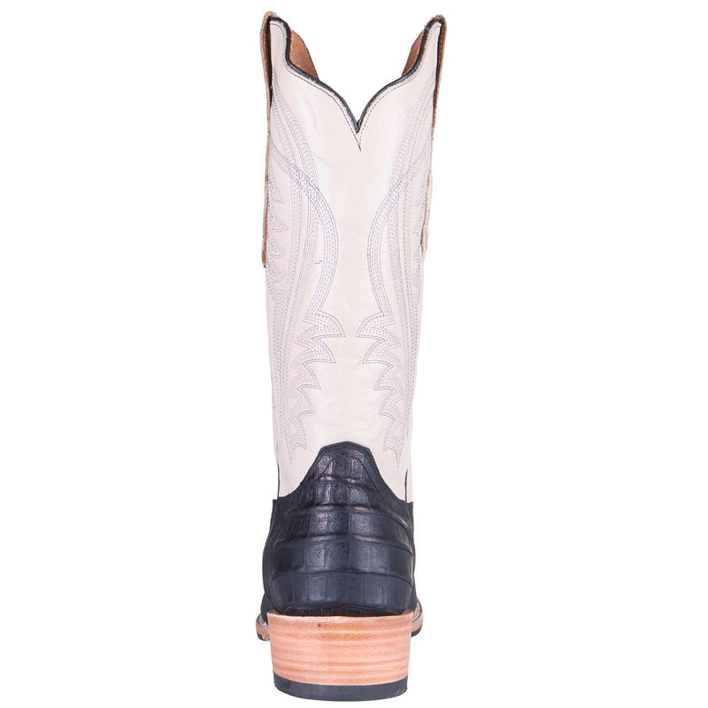 Tanner Mark Boots Men's Black Label Black Caiman Belly Print 12in Volcano Ivory Top
