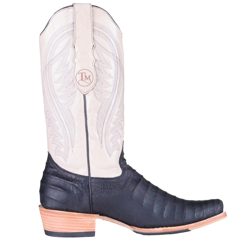 Tanner Mark Boots Men's Black Label Black Caiman Belly Print 12in Volcano Ivory Top