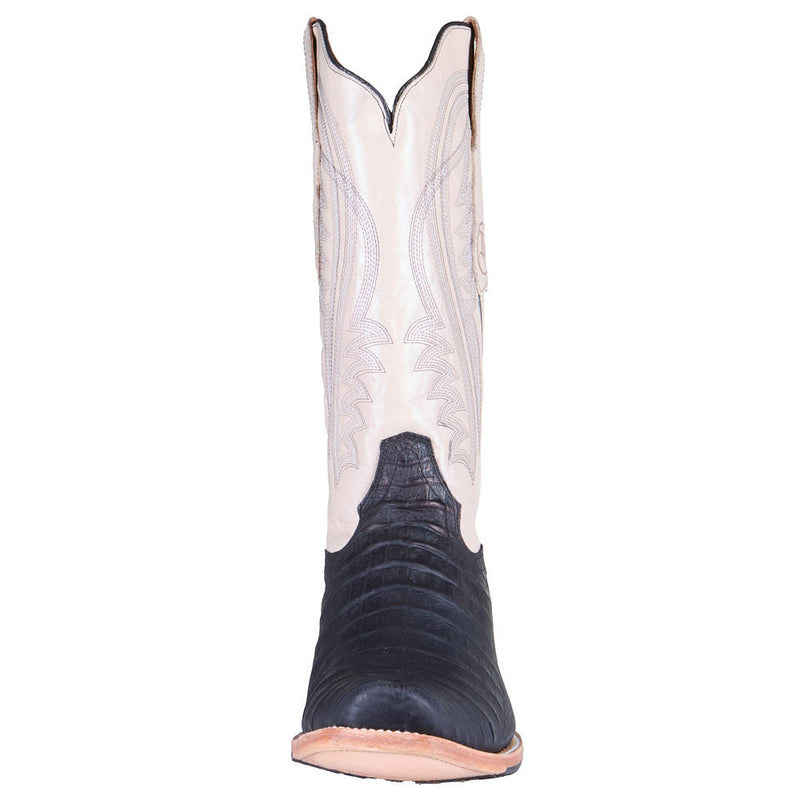 Tanner Mark Boots Men's Black Label Black Caiman Belly Print 12in Volcano Ivory Top