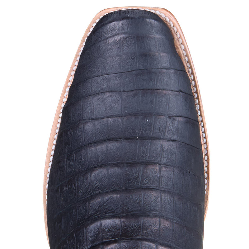 Tanner Mark Boots Men's Black Label Black Caiman Belly Print 12in Volcano Ivory Top