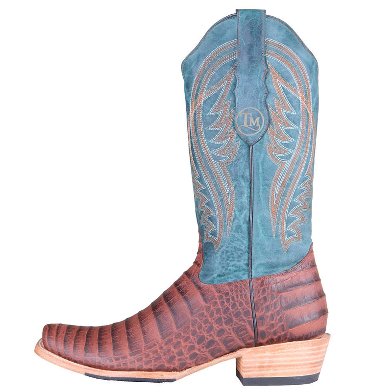 Tanner Mark Boots Men's Black Label Cognac Caiman Belly Print Vamp 12in Volcano Azul Top