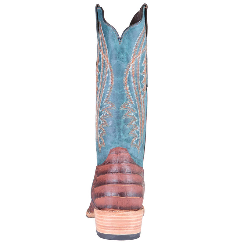 Tanner Mark Boots Men's Black Label Cognac Caiman Belly Print Vamp 12in Volcano Azul Top