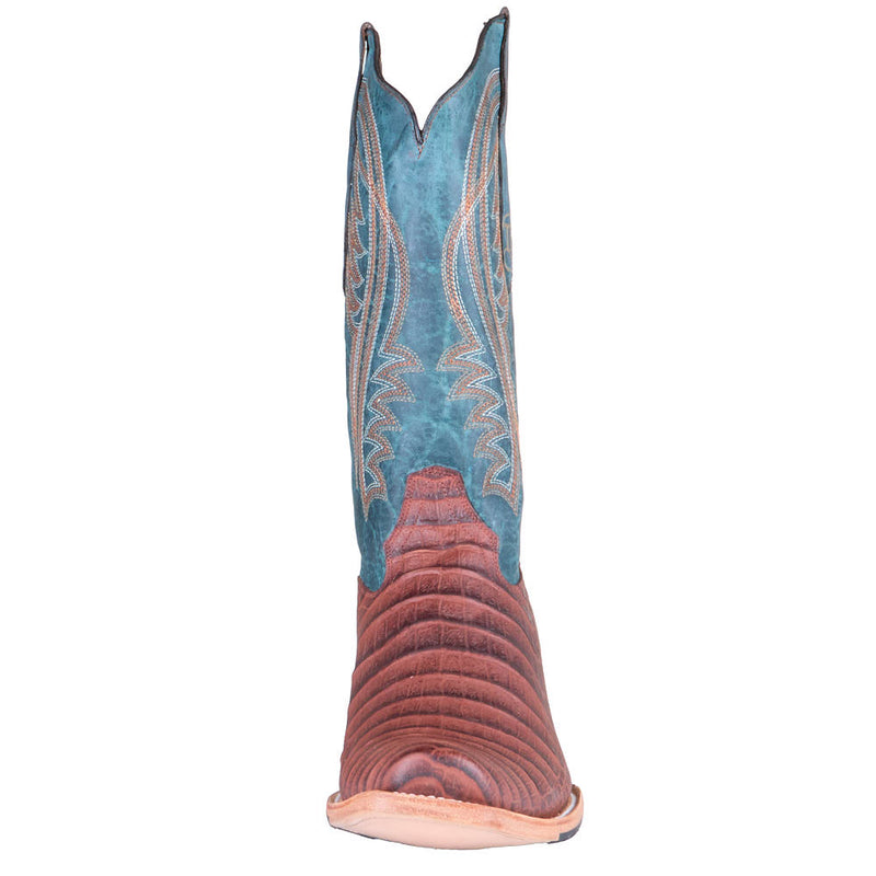 Tanner Mark Boots Men's Black Label Cognac Caiman Belly Print Vamp 12in Volcano Azul Top