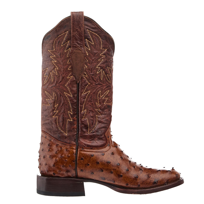 Tanner Mark Boots Rustic Cognac Ostrich Print Vamp 13in Brown Top