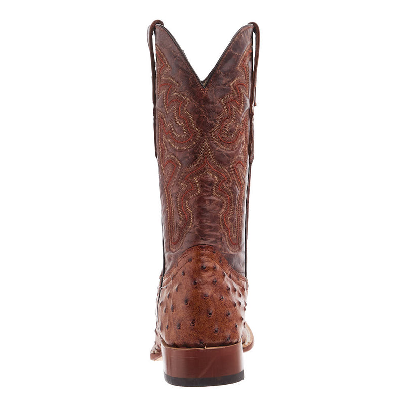 Tanner Mark Boots Men's Rustic Cognac Full Quill Ostrich Print Square Toe Cowboy Boot