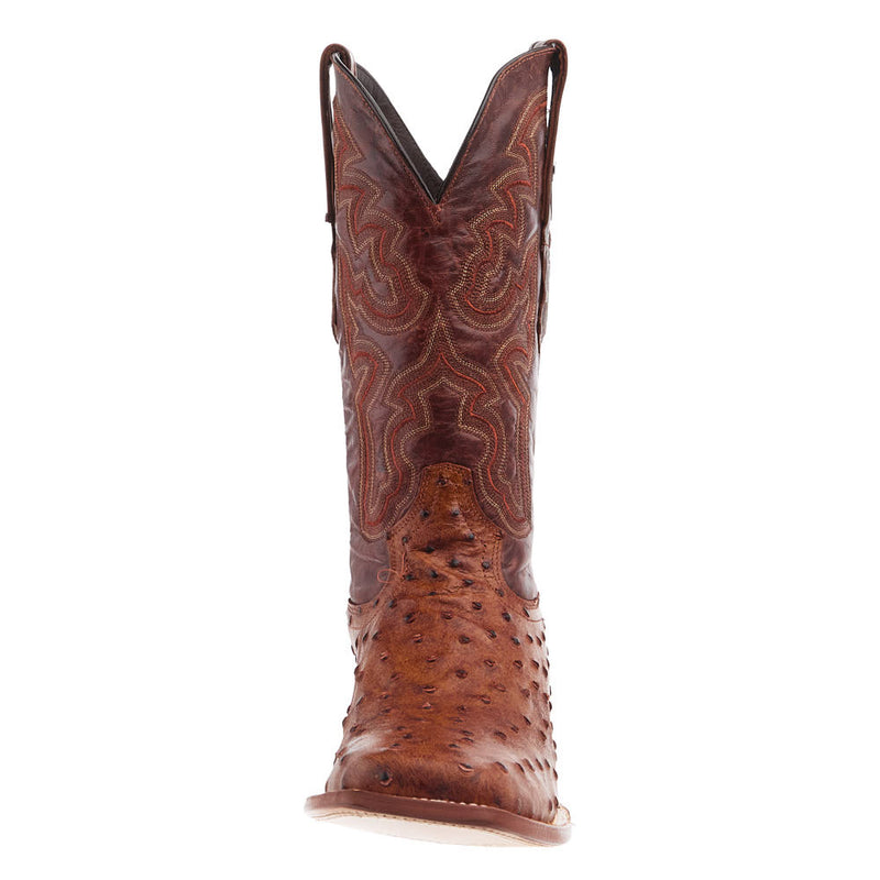 Tanner Mark Boots Men's Rustic Cognac Full Quill Ostrich Print Square Toe Cowboy Boot