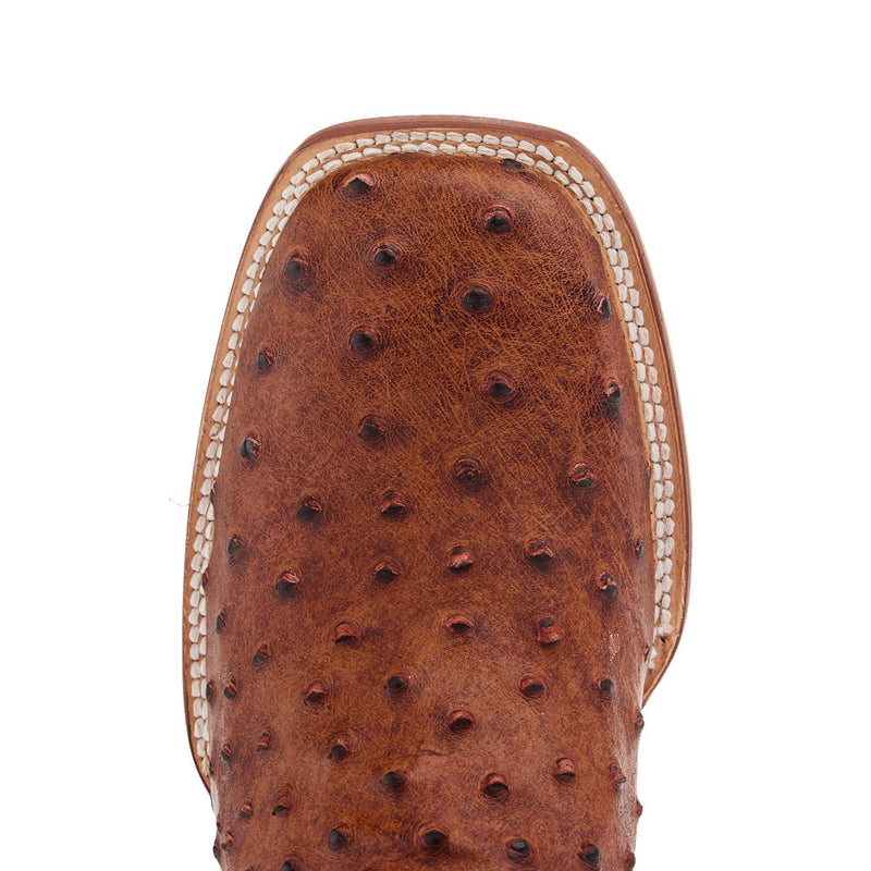 Tanner Mark Boots Men's Rustic Cognac Full Quill Ostrich Print Square Toe Cowboy Boot