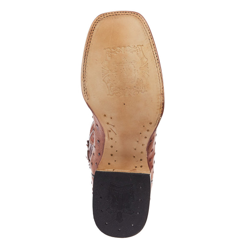 Tanner Mark Boots Men's Rustic Cognac Full Quill Ostrich Print Square Toe Cowboy Boot