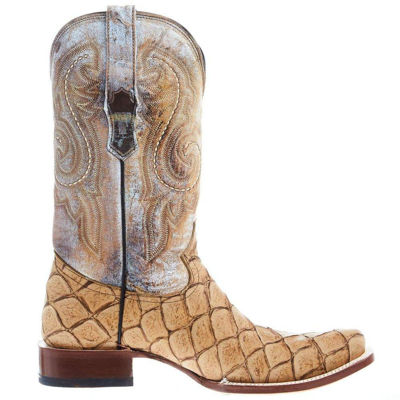 Tanner Mark Boots Mens Honey Monster Fish Print 12in Antique Saddle Top Cowboy Boot