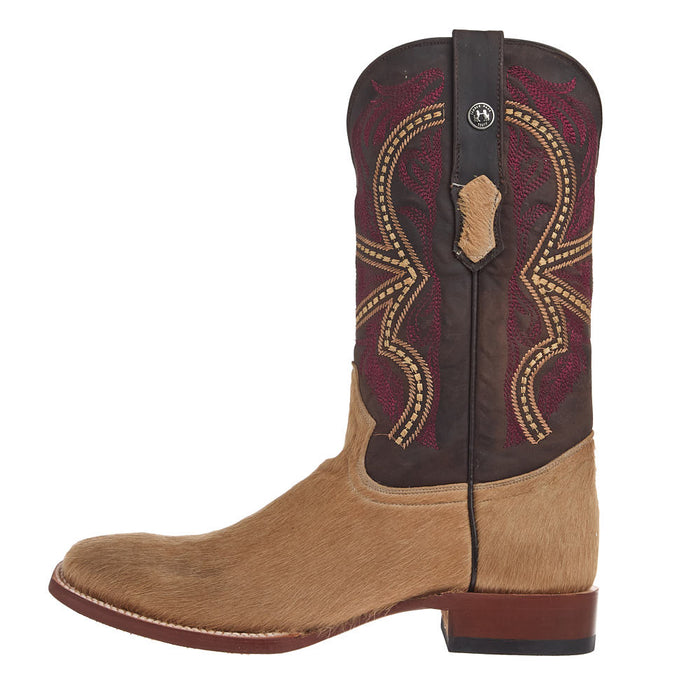 Tanner Mark Boots Men's Champagne Hair on Hide Vamp 12in Brown Mad Dog Top